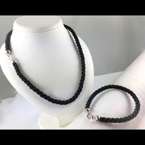 Braided black choker and bracelet